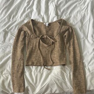 Top shop Ribbed Brown Long Sleeve Blouse